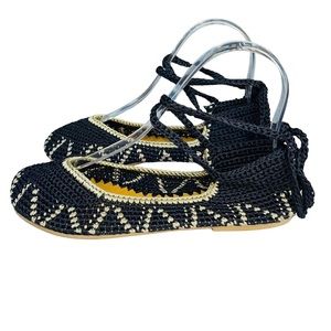 Anthropologie Painted Bird black & tan ballet flats women’s shoes size 6 EU 36